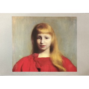 Alte Postkarte mit Reproduktion: Jozef Pankiewicz, Mädchen im roten Kleid