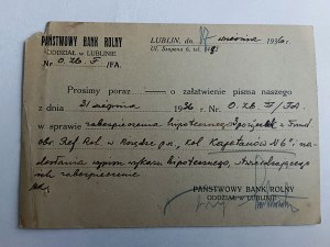 POSTCARD POST CARD LUBLIN AGRICULTURAL BANK PRE-WAR 1936