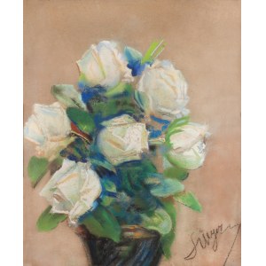 Leon Wyczółkowski (1852 Huta Miastkowska - 1936 Warsaw), White roses in a vase