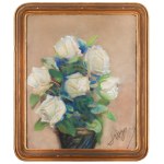 Leon Wyczółkowski (1852 Huta Miastkowska - 1936 Warsaw), White roses in a vase