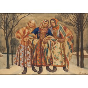 Władysław Skoczylas (1883 Wieliczka - 1934 Warschau), Drei Hochlandfrauen auf der Straße, 1910-14