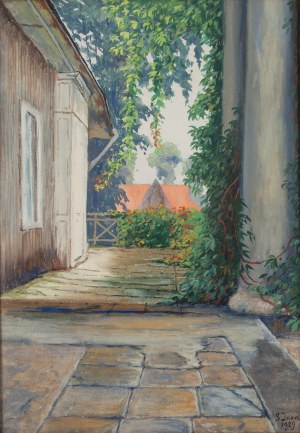 Soter Jaxa Małachowski (1867 Wolanów pod Odessą - 1952 Kraków), Widok na podwórze, 1929