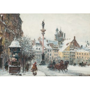 Władysław Chmieliński (1911 Warschau - 1979 dort), Blick auf den Schlossplatz mit der Sigismund-Säule