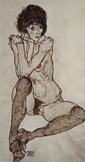 Egon Schiele (1890-1918), Akt w brązowych pończochach