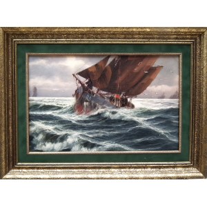 Antoni Kierpal(1898 Lodž-1960 Lodž),Rybářská loď D2 na moři v bouři,1946