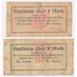Neustadt Wpr. / Wejherowo, 1 a 2 značky 1914. celkem 2 ks. (35)