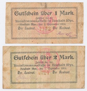 Neustadt Wpr. / Wejherowo, 1 und 2 Marken 1914. insgesamt 2 Stk. (35)