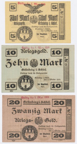 Grünberg / Zielona Gora, 5, 10 and 20 marks 1918. total of 3 pcs. (82)