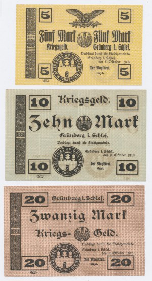 Grünberg / Zielona Gora, 5, 10 and 20 marks 1918. total of 3 pcs. (82)