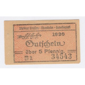 Stettin / Szczecin, ticket de tram pour 5 fenig 1920 (88)