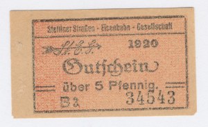 Stettin / Szczecin, Straßenbahnfahrkarte für 5 Fenig 1920 (88)
