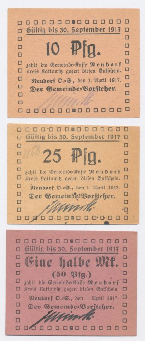 Neudorf / New Village, 10, 25 a 50 fenigov 1917. spolu 3 kusy. (89)