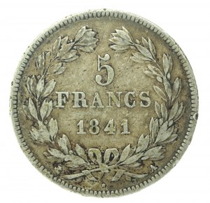 Francja, Ludwik Filip I, 5 franków 1841 A, Paryż (145)