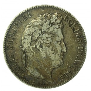 Francie, Ludvík Filip I., 5 franků 1843 K, Bordeaux (146)