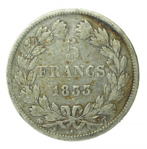 Francie, Ludvík Filip I., 5 franků 1833 T, Nantes (147)