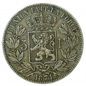 Belgia, Leopold II, 5 Franków, 1871 (150)