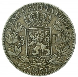 Belgicko, Leopold II, 5 frankov, 1871 (150)