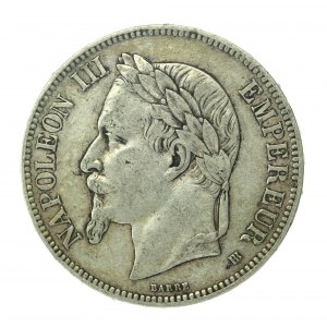 Frankreich, Napoleon III, 5 Francs 1868 BB, Straßburg (152)