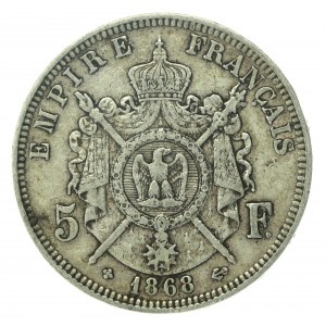 Francja, Napoleon III, 5 franków 1868 BB, Strasburg (152)