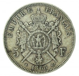 Francja, Napoleon III, 5 franków 1868 BB, Strasburg (152)