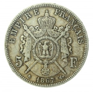 Francia, Napoleone III, 5 franchi 1867 A, Parigi (153)