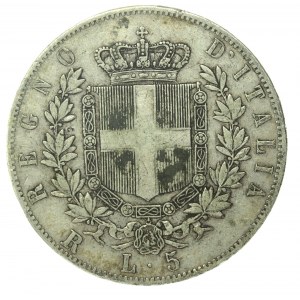 Itálie, Viktor Emanuel II, 5 lir 1877 (155)