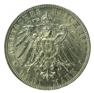 Niemcy, Bawaria, Luitpold, 3 marki 1911 D, Monachium, 90 urodziny Luitpolda (164)