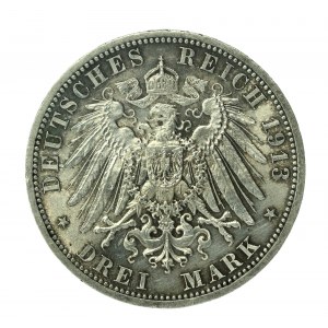 Německo, Prusko, Vilém II. v uniformě, 3 marky 1913 A, Berlín (166)