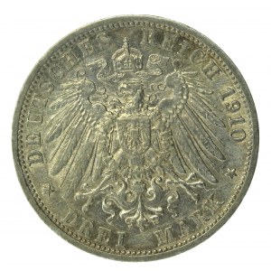 Nemecko, Výskum, Frederick II, 3 marky 1910 G, Karlsruhe (167)