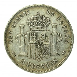 Španielsko, Alfonso XII, 5 pesiet, 1884 MS-M, Madrid (168)