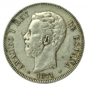 Spain, Amadeus I, 5 pesetas 1871 SDM, Madrid (169)