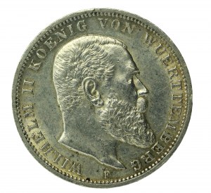 Allemagne, Württemberg, Wilhelm II, 3 marques 1914 F, Stuttgart (178)