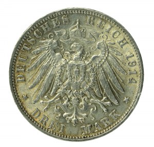 Germany, Württemberg, Wilhelm II, 3 marks 1914 F, Stuttgart (178)