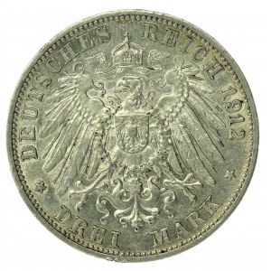 Allemagne, Bade, Frédéric II, 3 marques 1912 G, Karlsruhe (179)