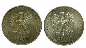 Polská lidová republika, sada 50 000 zlatých z roku 1988 Pilsudski. Celkem 2 ks. (189)