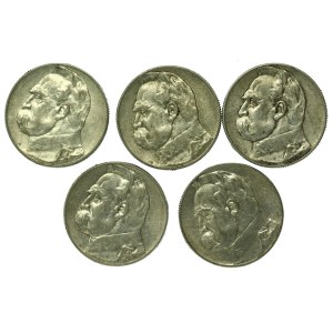 II RP, serie di 5 pezzi d'oro 1936 Piłsudski. Totale 5 pezzi. (191)