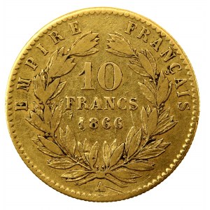 Francie, Napoleon III, 10 franků 1866 A, Paříž (203)