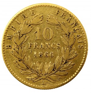 Francja, Napoleon III, 10 Franków 1866 A, Paryż (203)