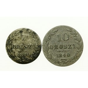 Annexion russe, série de 5 et 10 pennies, 1840 MW. Total de 2 pièces. (457)