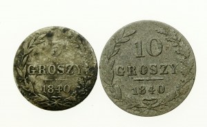 Annexion russe, série de 5 et 10 pennies, 1840 MW. Total de 2 pièces. (457)