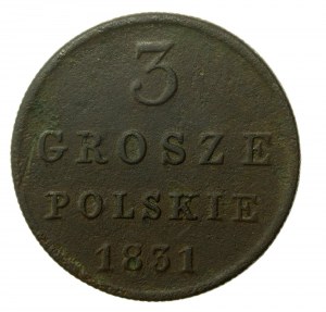Königreich Polen, 3 Pfennige 1831 KG. Selten (557)