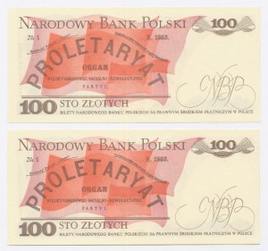 PRL, zestaw 100 złotych 1986 PB. Kolejne numery. Razem 2 szt. (1003)