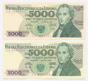 PRL, 5.000 złotych 1982 CB i 1988 CS. Razem 2 szt. (1005)