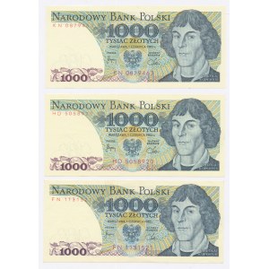 PRL, série 1 000 zlatých z roku 1982: FN, HD, KN. Celkem 3 ks. (1007)