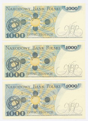PRL, 1.000 złotych 1982 serie: FN, HD, KN. Razem 3 szt. (1007)
