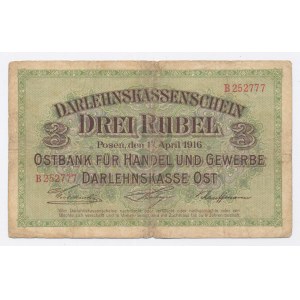 Ober Ost, Poznań, 3 Ruble 1916 B (1041)