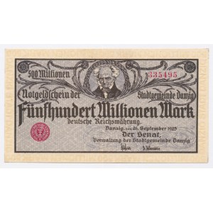 Gdaňsk, 500 milionů marek 1923 - krémový tisk, obráceně (1094)