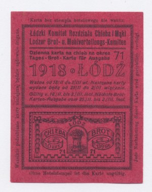 Łódź, kartka żywnościowa na chleb 1918 - 71 - jednorazowa (1117)