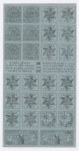 Lodz, food card for bread and sugar 1916 - 18 (1122)