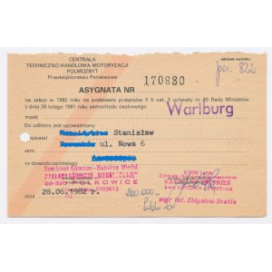 Asygnata na zakup samochodu Wartburg 1982 (1142)